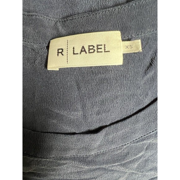R | Label Navy Blue Short Sleeve Silk Top Women’s Size XS - Picture 8 of 10
